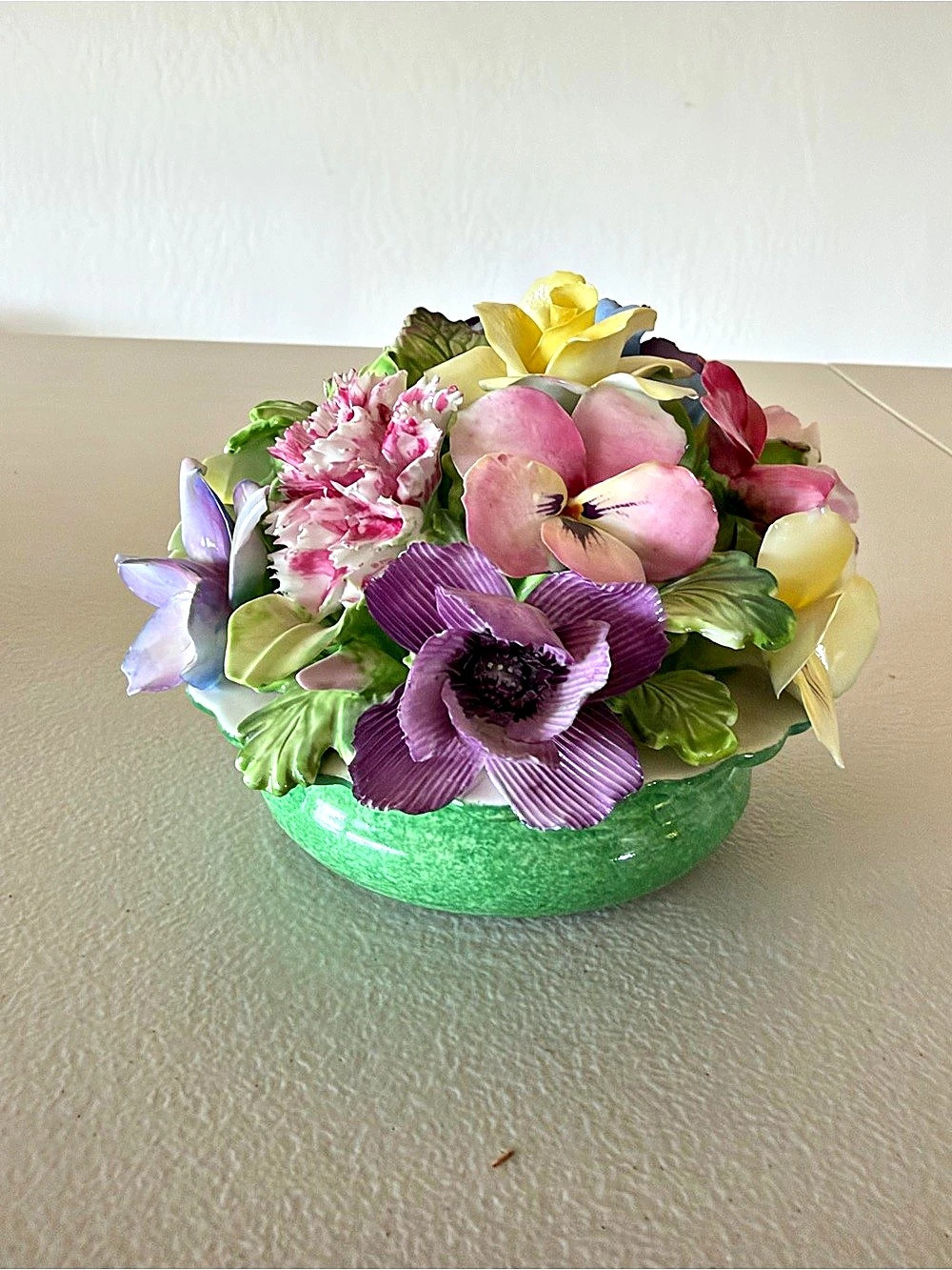 Fine Bone China Crown Floral Arrangement in Green Base